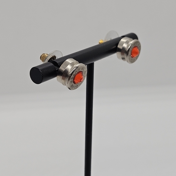 silver tone red rhinestone repurposed bullet earrings 38 super - Picture 2 of 4